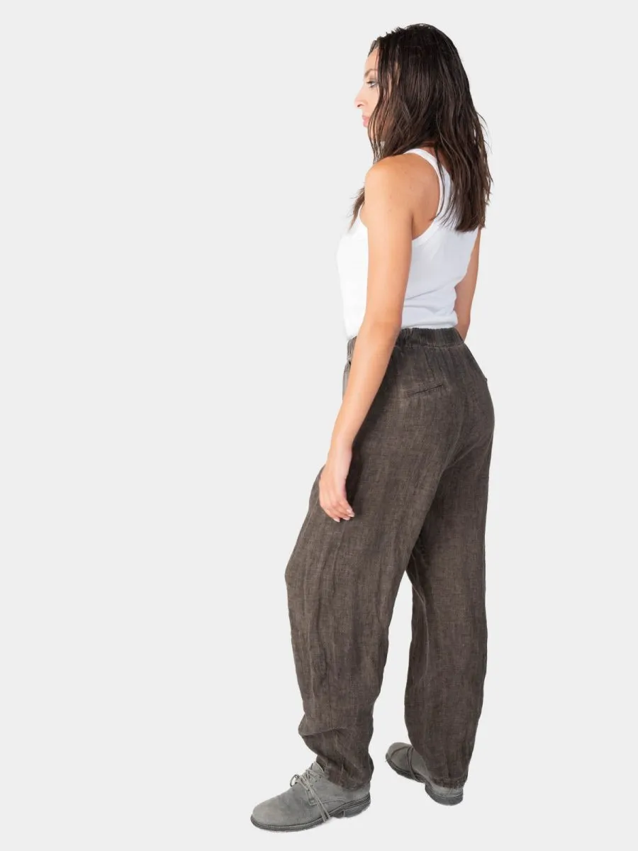 Stonewashed Linen Elastic Waist Pants