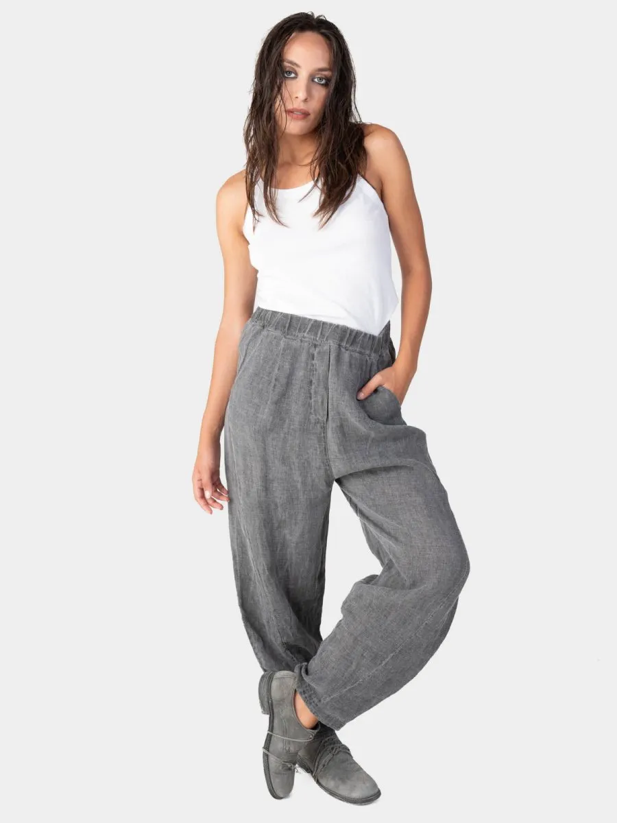 Stonewashed Linen Elastic Waist Pants