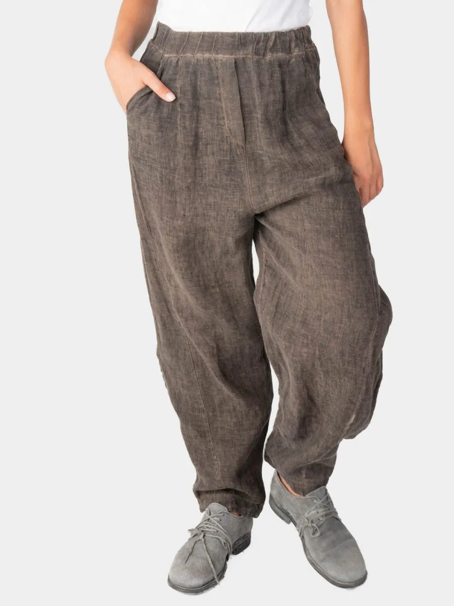 Stonewashed Linen Elastic Waist Pants