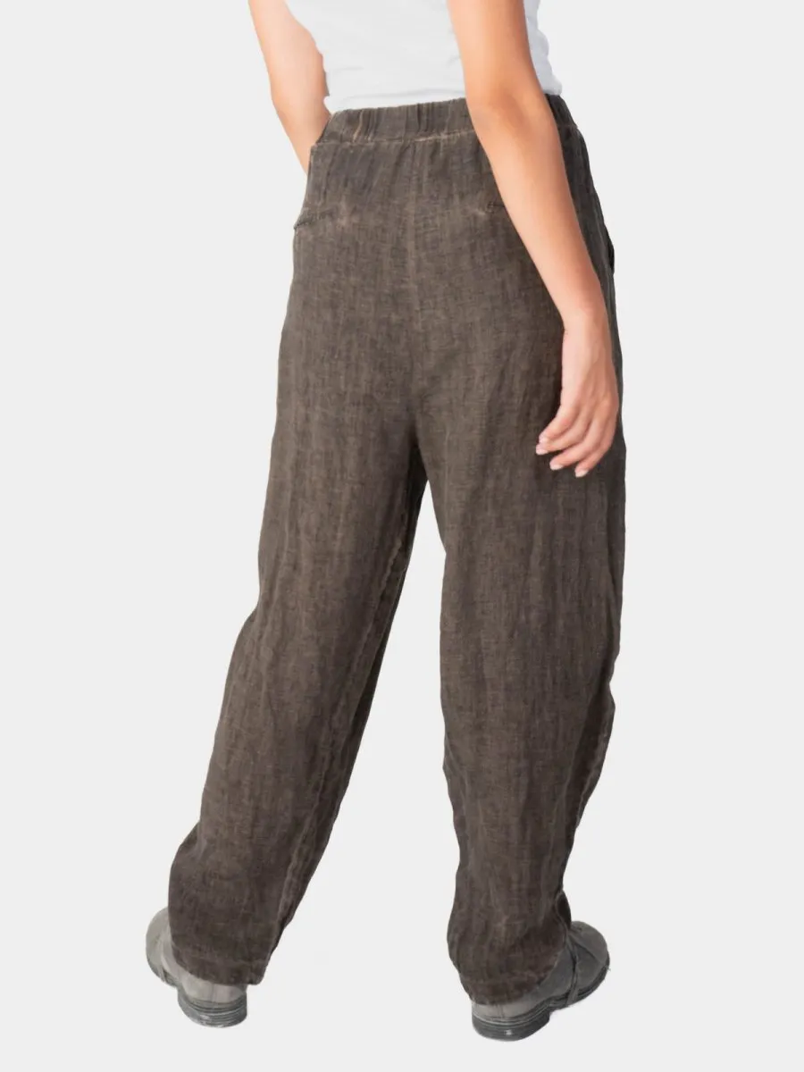 Stonewashed Linen Elastic Waist Pants