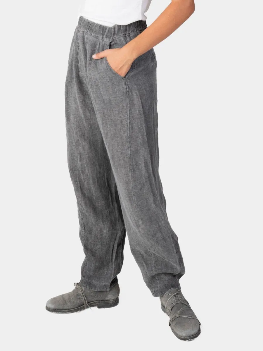 Stonewashed Linen Elastic Waist Pants