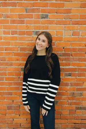 Striped Cropped Sweater - Black/Ivory