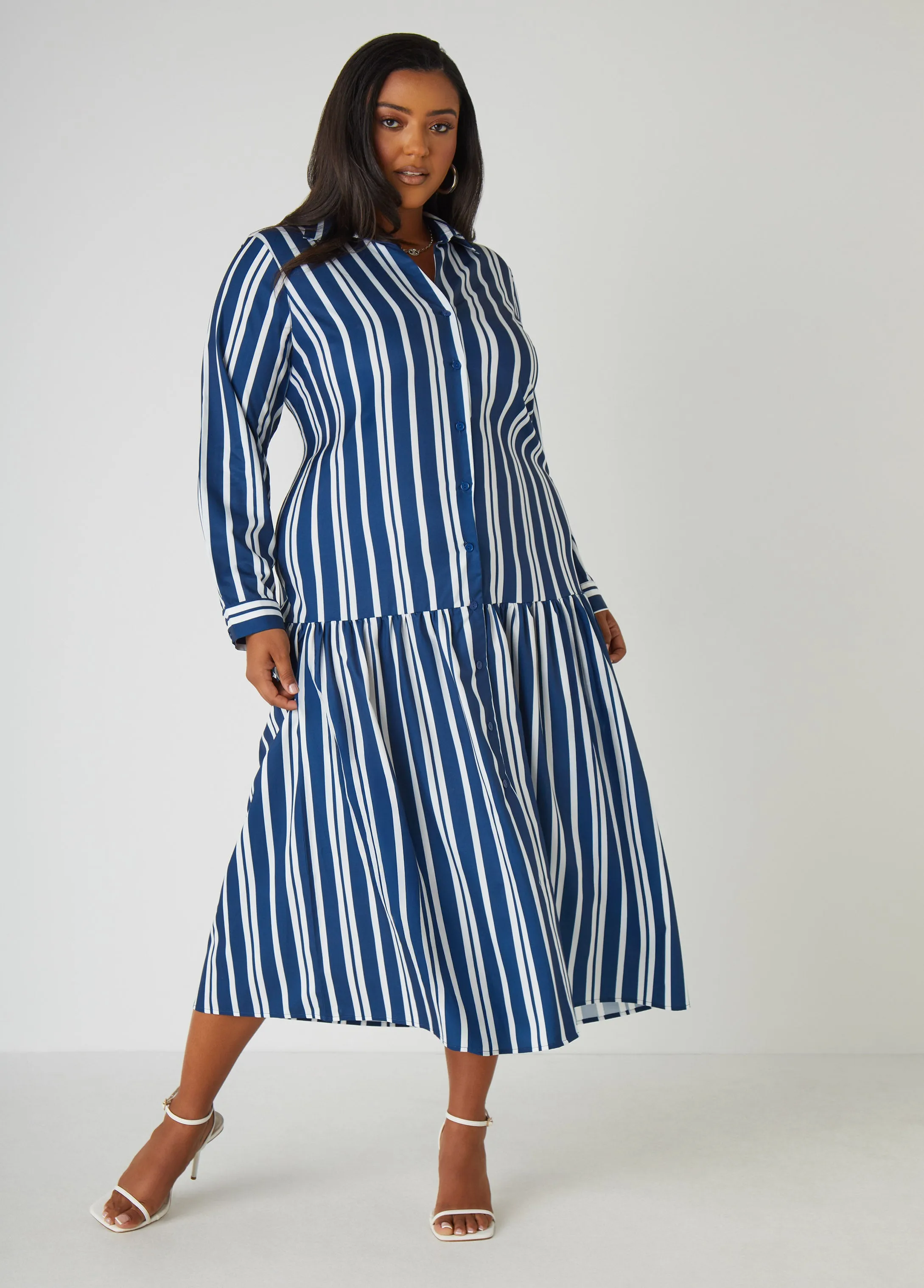Striped Drop Waist Shirtdress