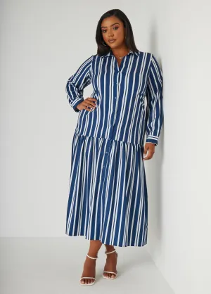 Striped Drop Waist Shirtdress