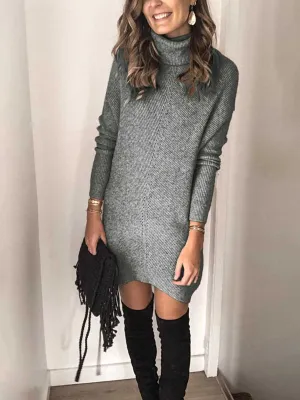 Stunncal Casual Turtleneck Midi Dress