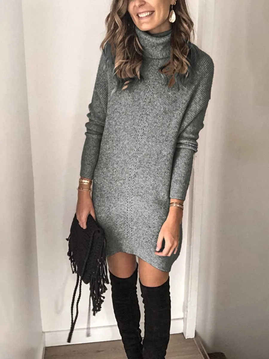 Stunncal Casual Turtleneck Midi Dress