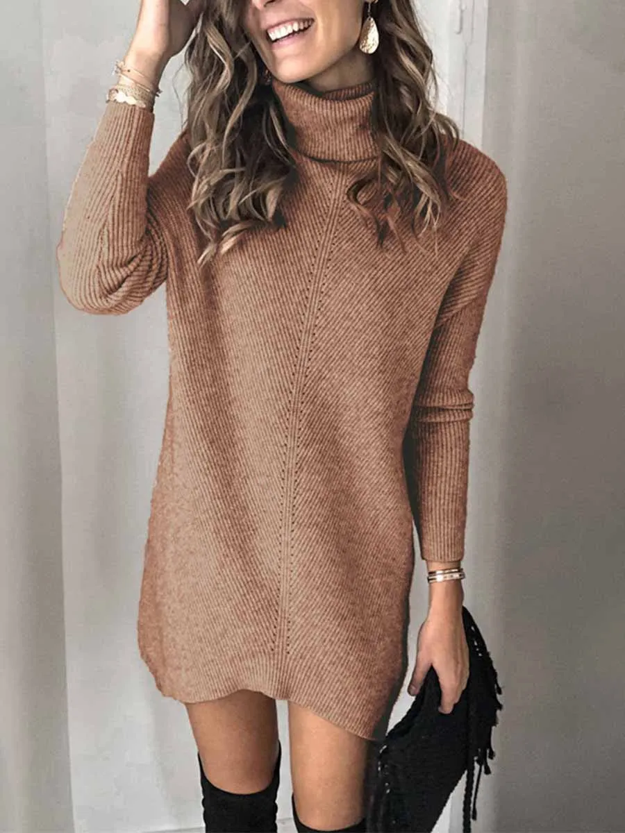 Stunncal Casual Turtleneck Midi Dress
