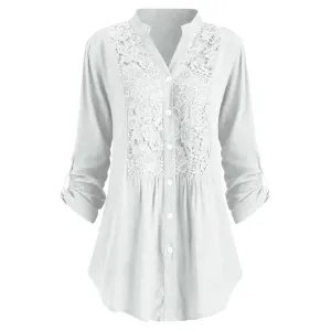 Stylish Long Sleeve Blouse with Lace Accent for Ladies