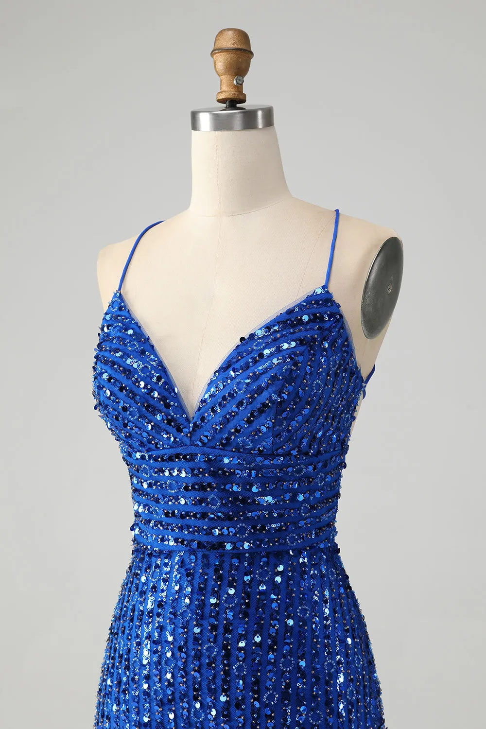 Stylish Royal Blue Sheath Criss Cross Back Short Homecoming Dress with Sequins