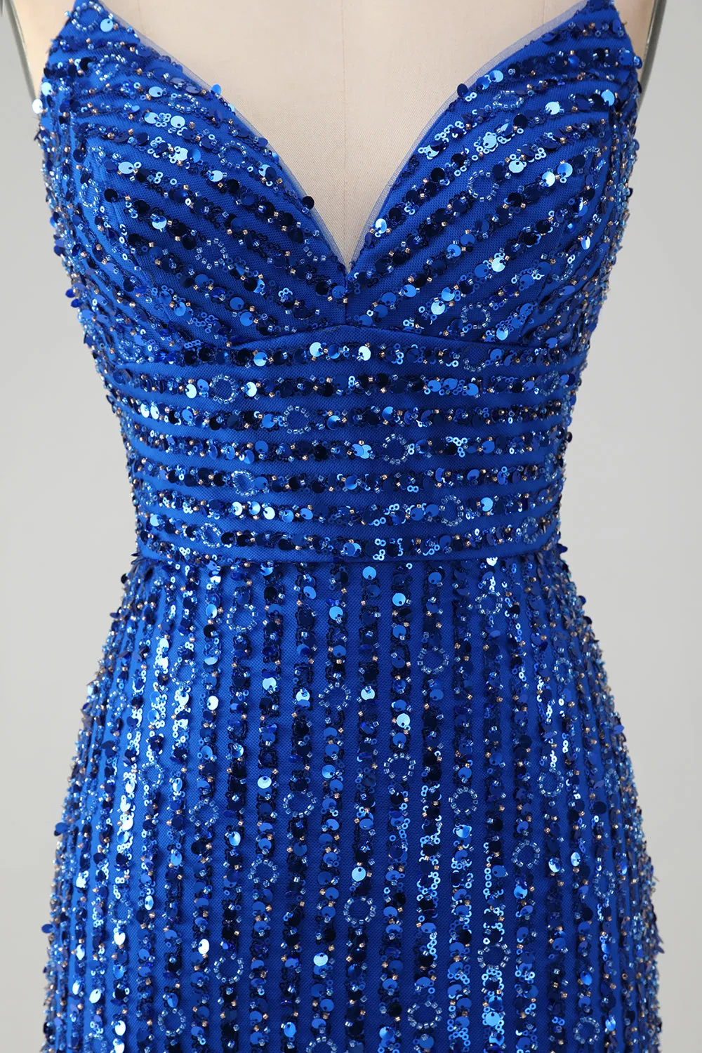 Stylish Royal Blue Sheath Criss Cross Back Short Homecoming Dress with Sequins