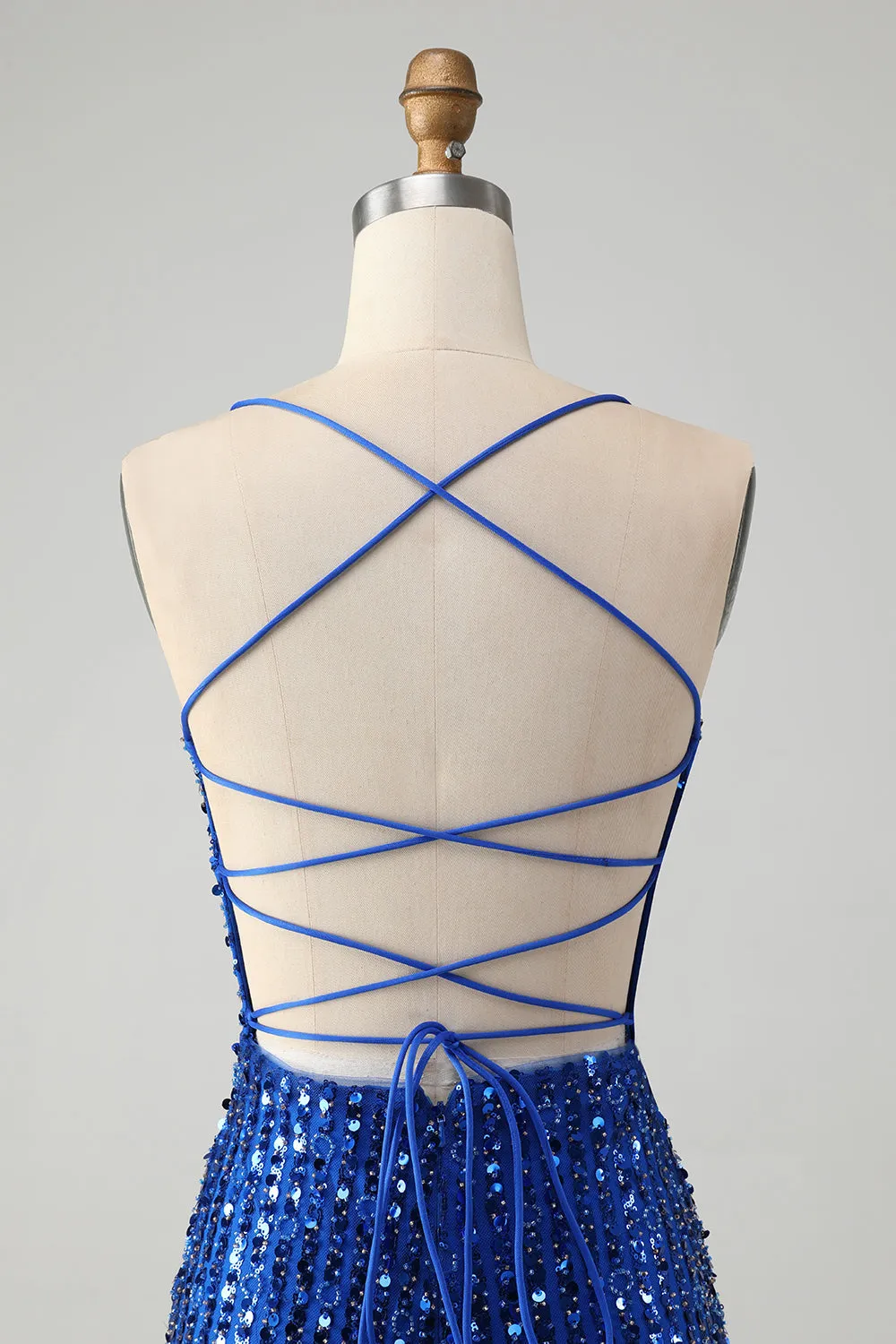 Stylish Royal Blue Sheath Criss Cross Back Short Homecoming Dress with Sequins