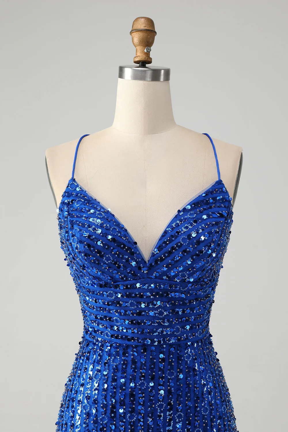 Stylish Royal Blue Sheath Criss Cross Back Short Homecoming Dress with Sequins