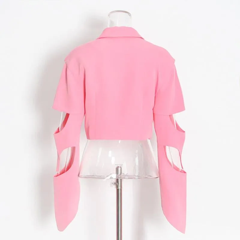 suit jacket irregular split hollow long-sleeved short suit trend