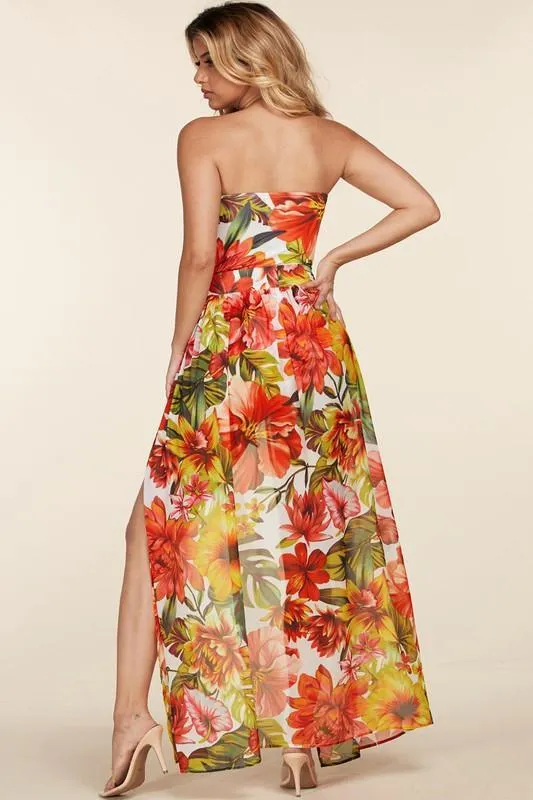 Summer floral print bodysuit and skirt set