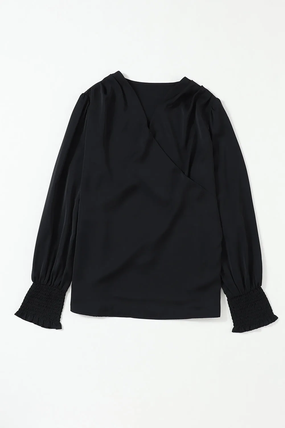 Surplice Neck Shirred Cuffs Draped Blouse