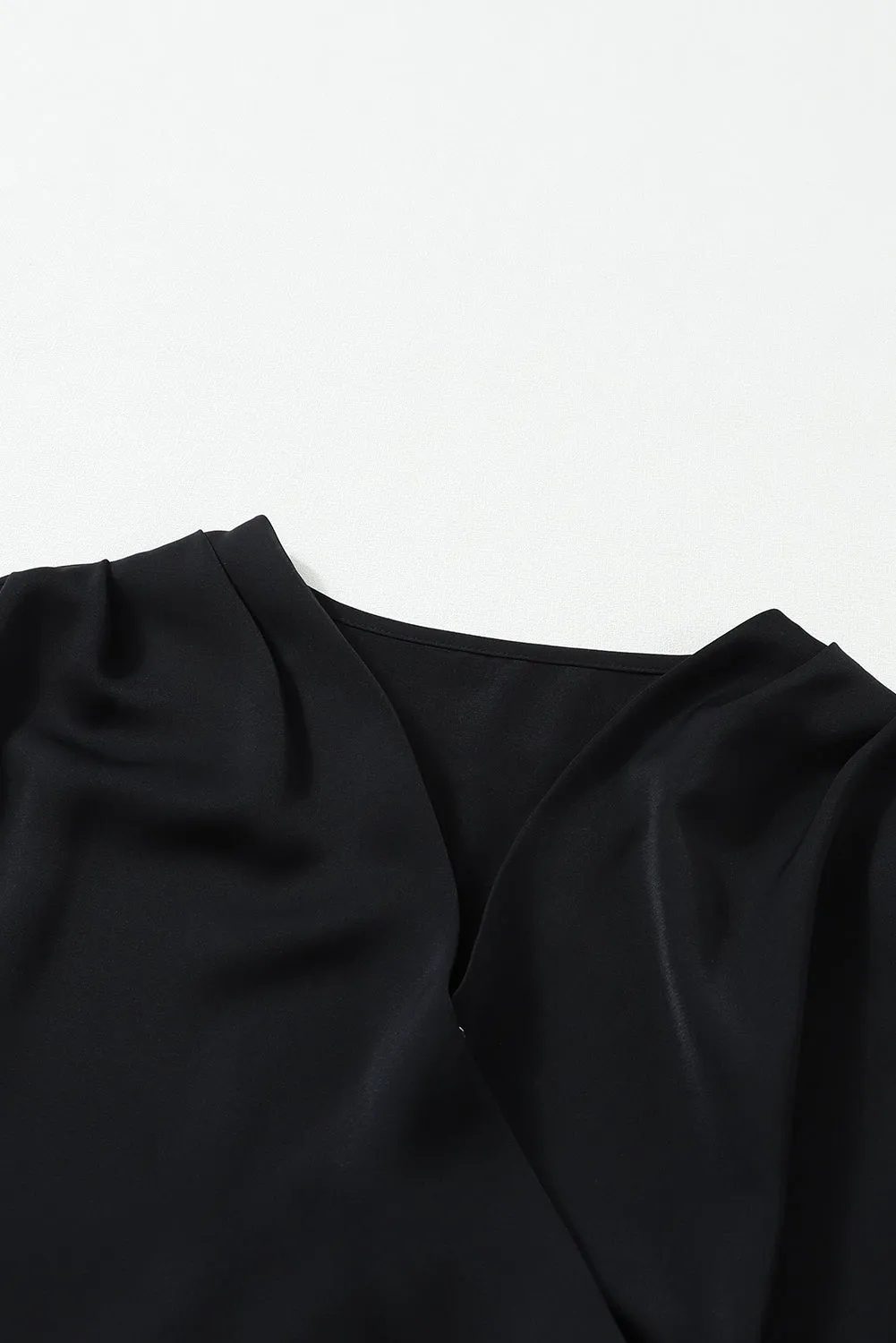 Surplice Neck Shirred Cuffs Draped Blouse