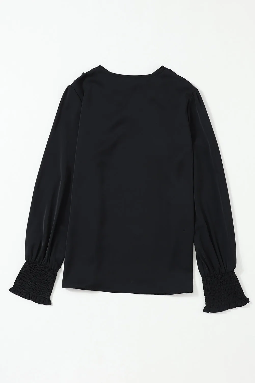 Surplice Neck Shirred Cuffs Draped Blouse
