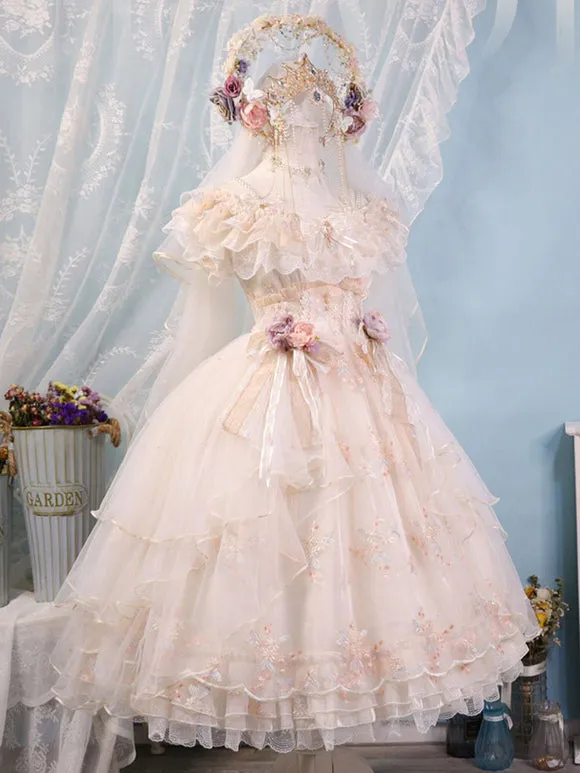Sweet Lolita Dress Polyester Sleeveless Lolita Wedding Dress Adjustable Elastic