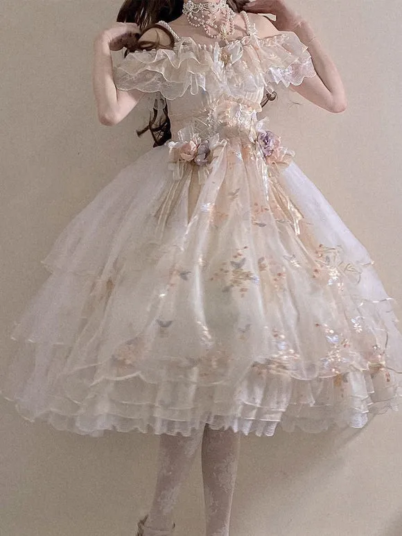 Sweet Lolita Dress Polyester Sleeveless Lolita Wedding Dress Adjustable Elastic