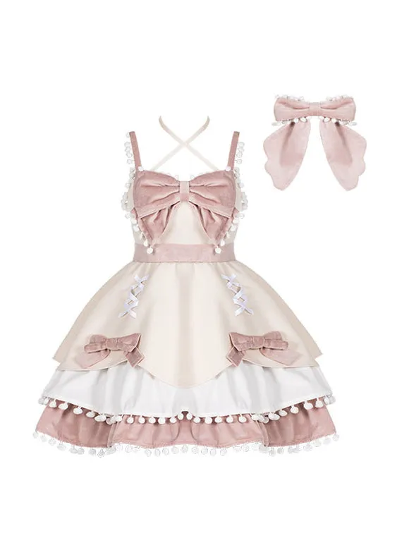 Sweet Lolita Dress Velour Bows Sleeveless Lolita Jumper Skirt