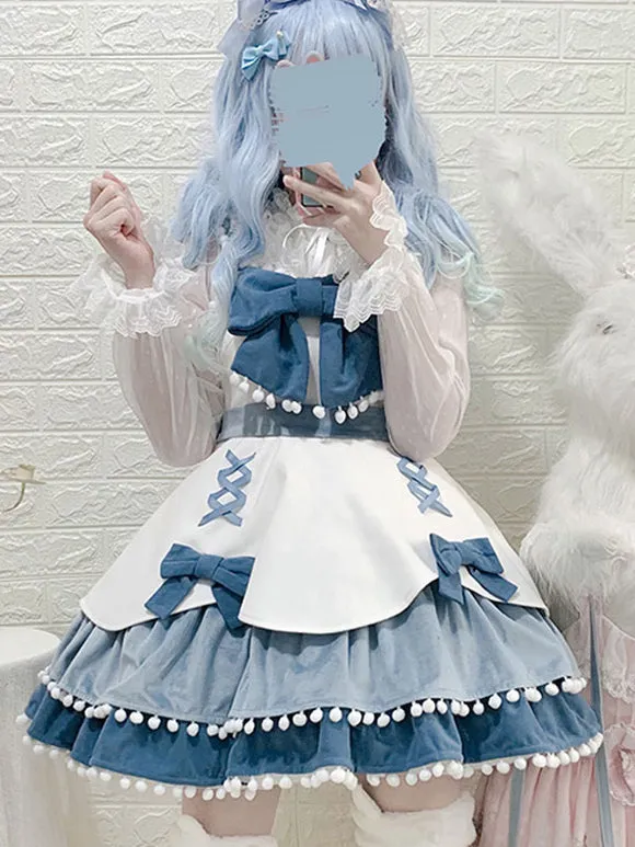 Sweet Lolita Dress Velour Bows Sleeveless Lolita Jumper Skirt
