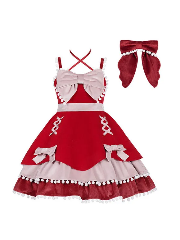 Sweet Lolita Dress Velour Bows Sleeveless Lolita Jumper Skirt