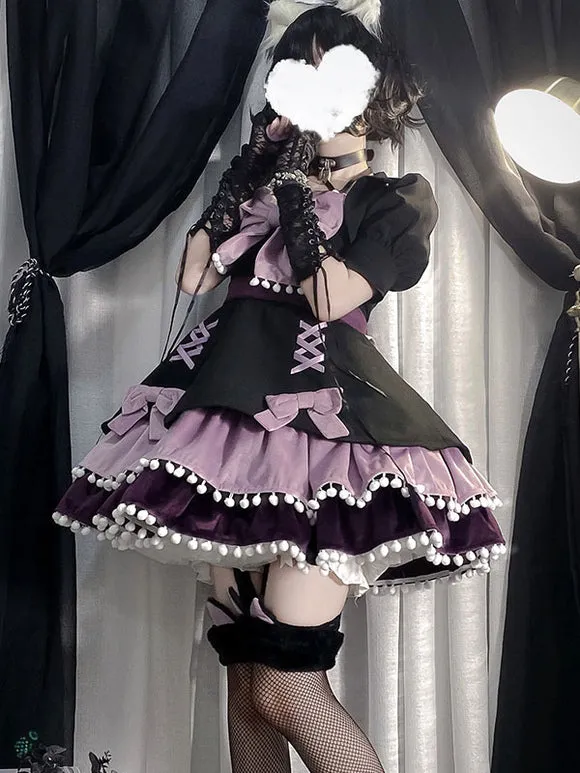 Sweet Lolita Dress Velour Bows Sleeveless Lolita Jumper Skirt