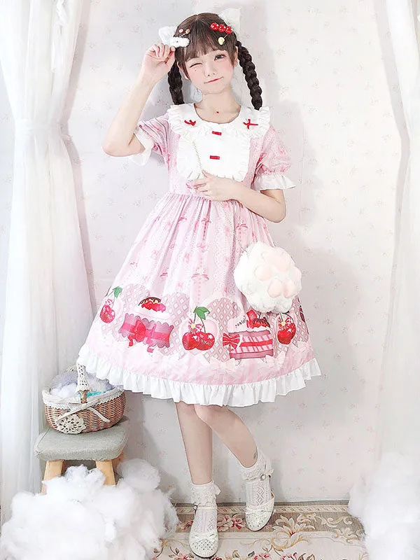 Sweet Lolita OP Dress Strawberry Cake Ruffles Lolita One Piece Dresses