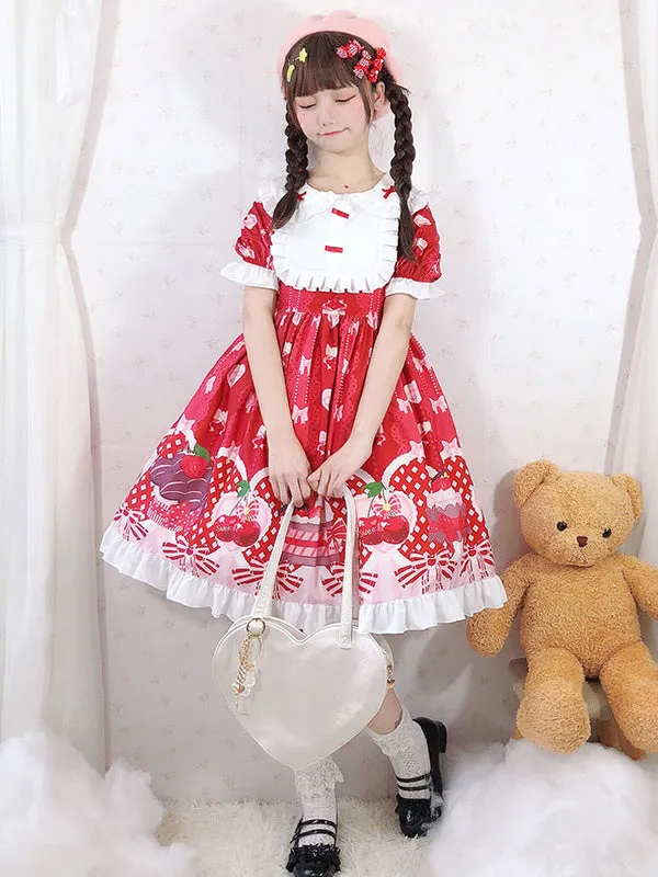 Sweet Lolita OP Dress Strawberry Cake Ruffles Lolita One Piece Dresses