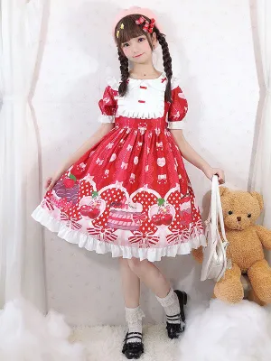 Sweet Lolita OP Dress Strawberry Cake Ruffles Lolita One Piece Dresses