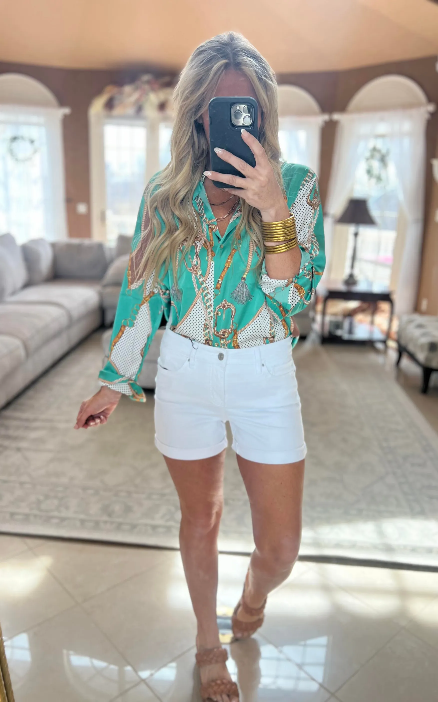 Take Me to My Yacht Printed Button Front Blouse Top - Final Sale