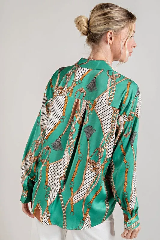 Take Me to My Yacht Printed Button Front Blouse Top - Final Sale
