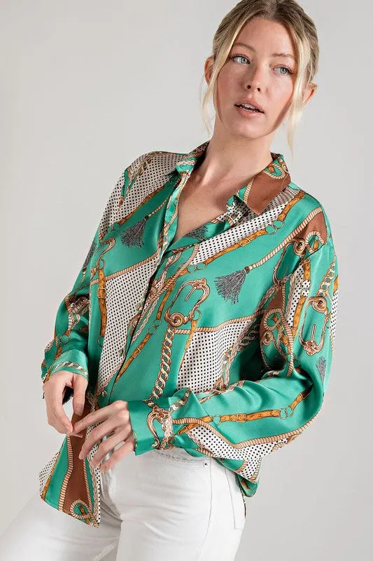 Take Me to My Yacht Printed Button Front Blouse Top - Final Sale