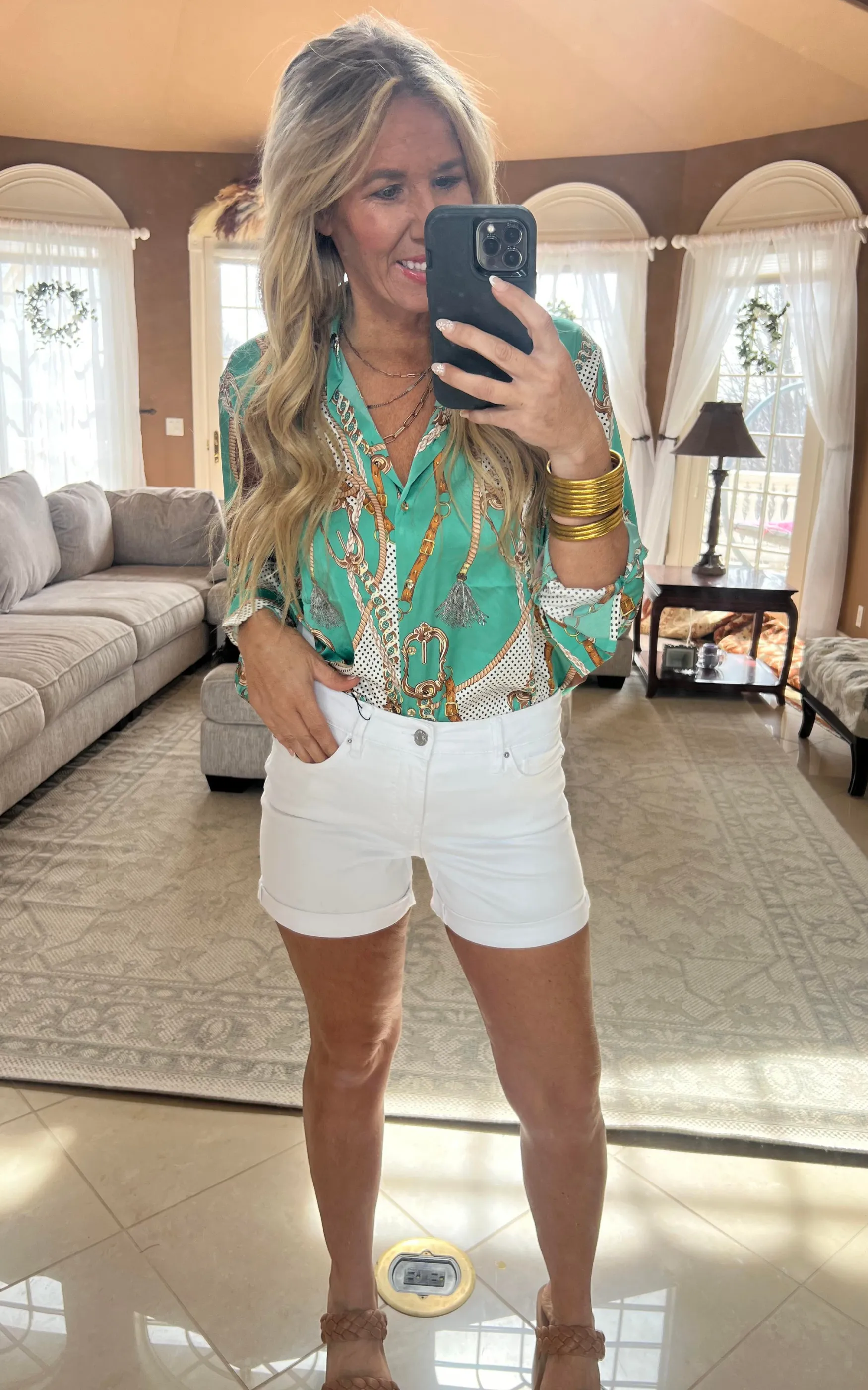 Take Me to My Yacht Printed Button Front Blouse Top - Final Sale