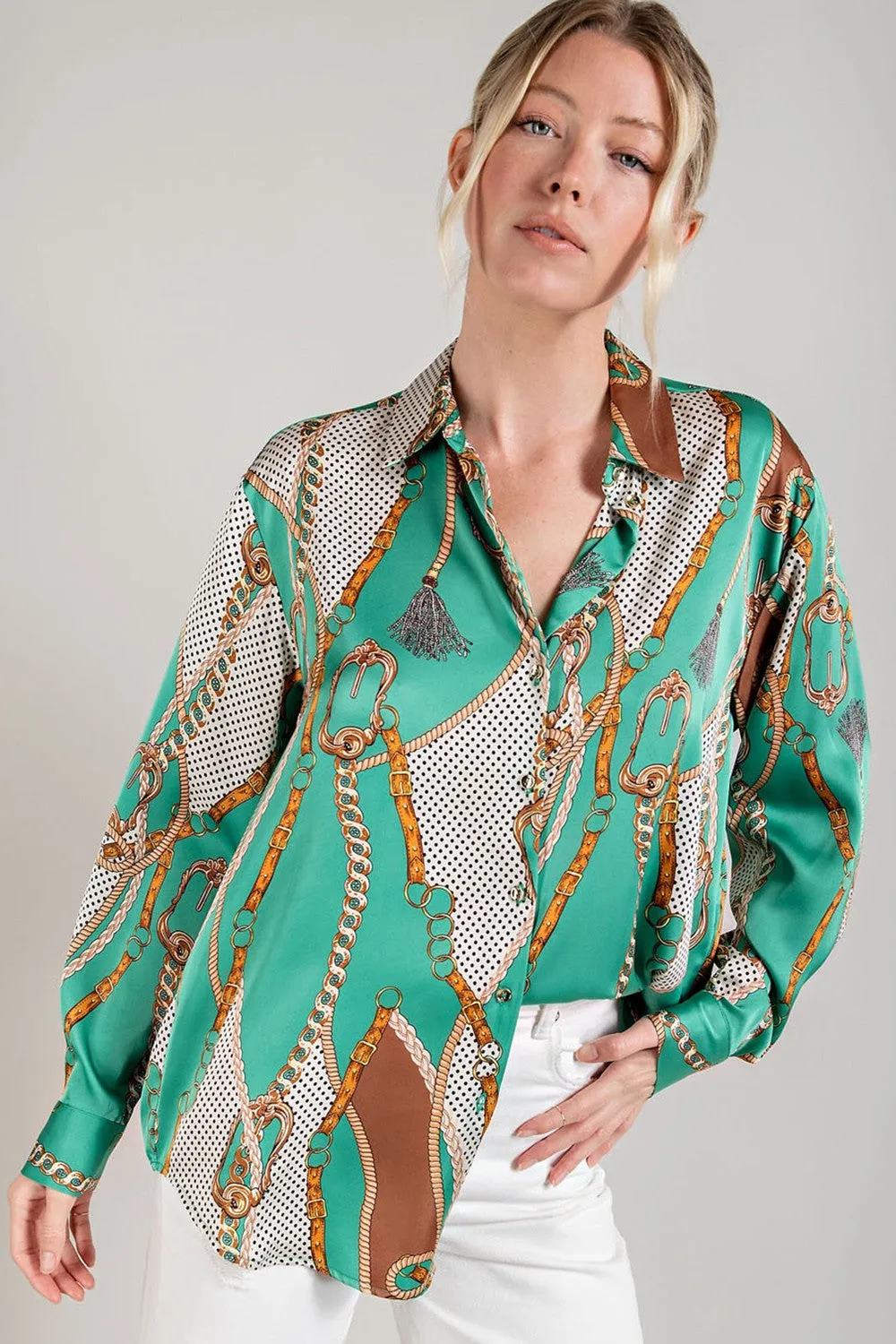 Take Me to My Yacht Printed Button Front Blouse Top - Final Sale