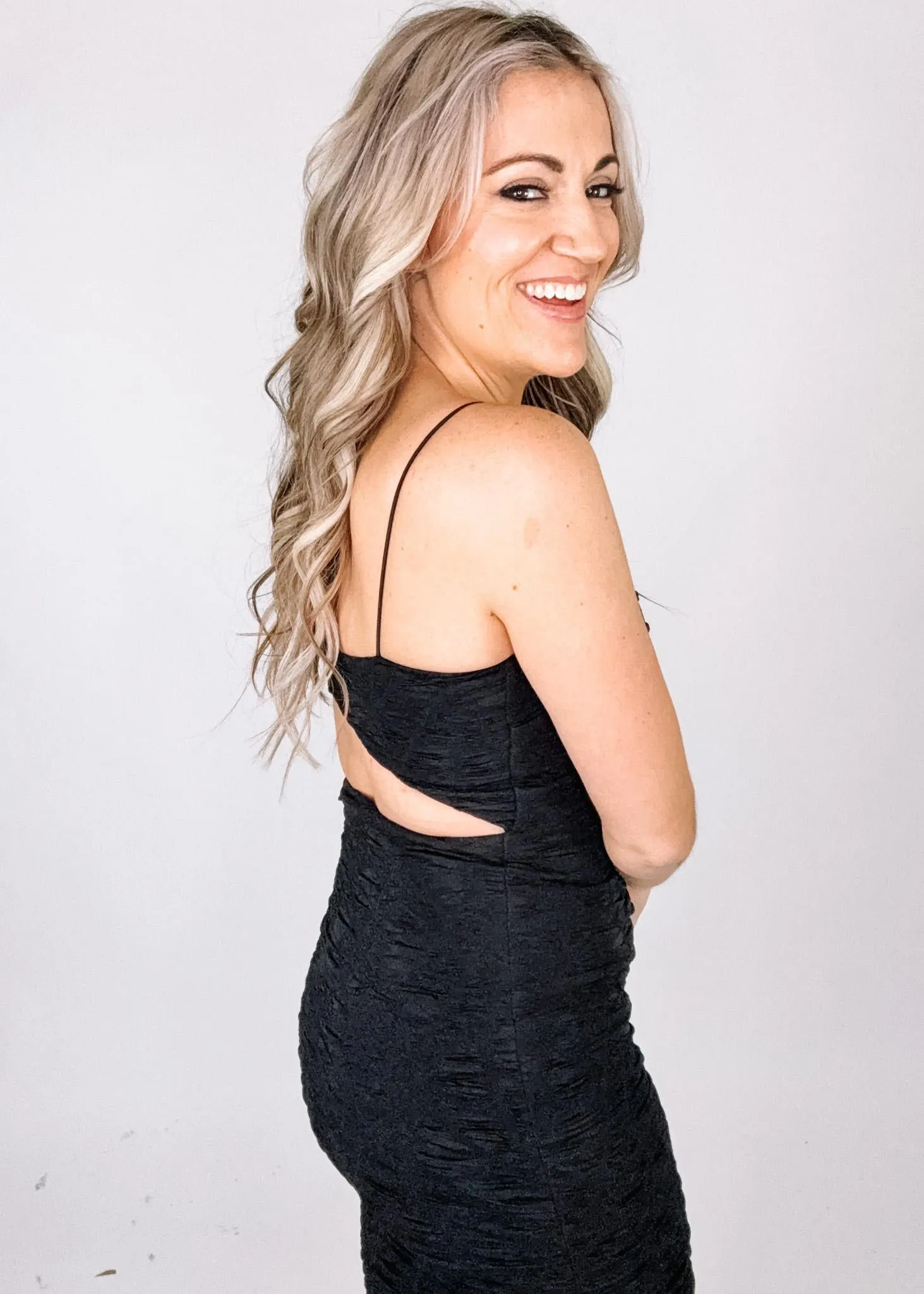 Textured Black Midi Dress