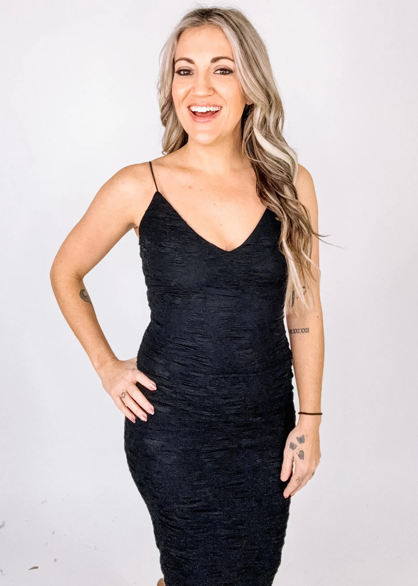 Textured Black Midi Dress