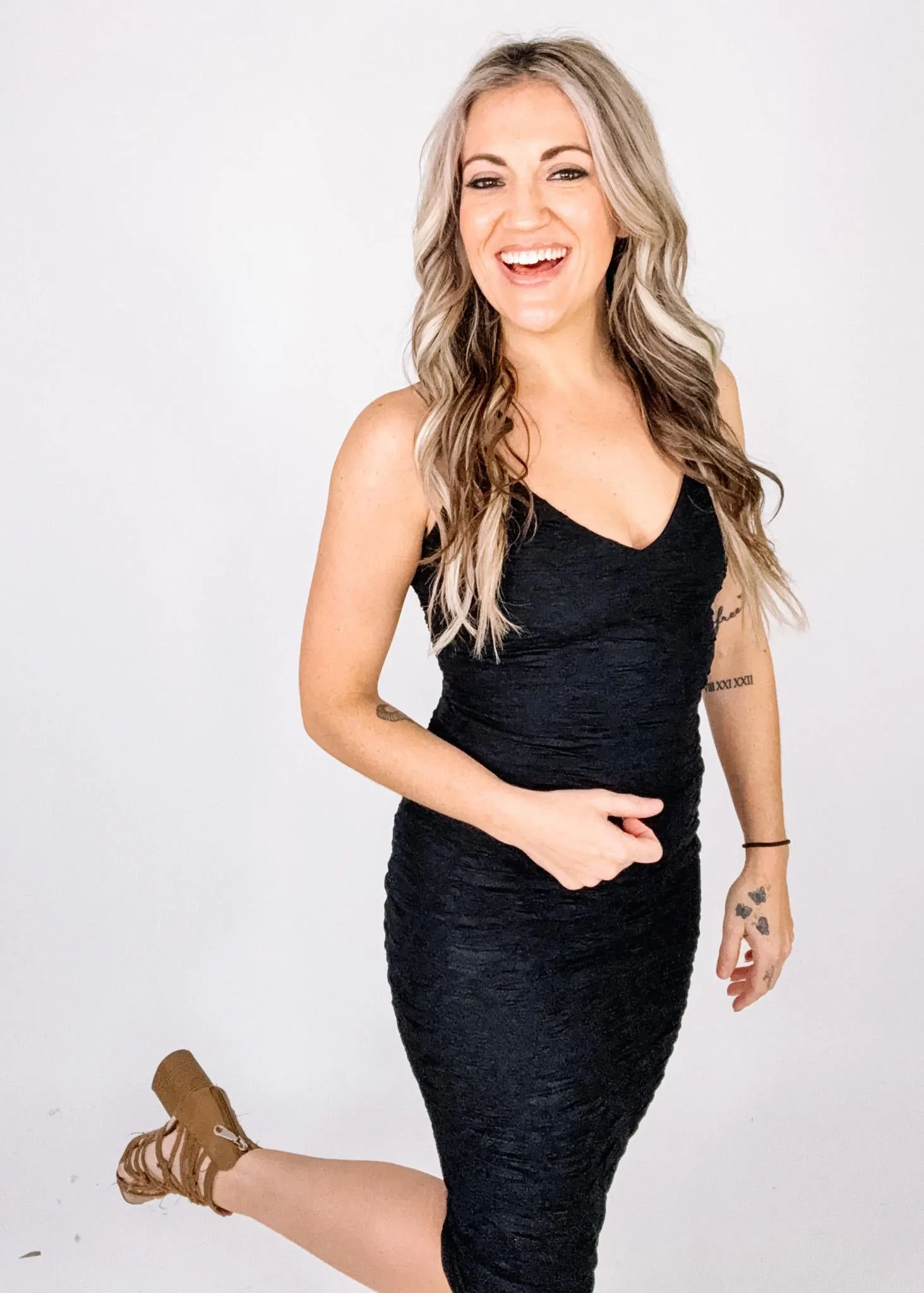 Textured Black Midi Dress