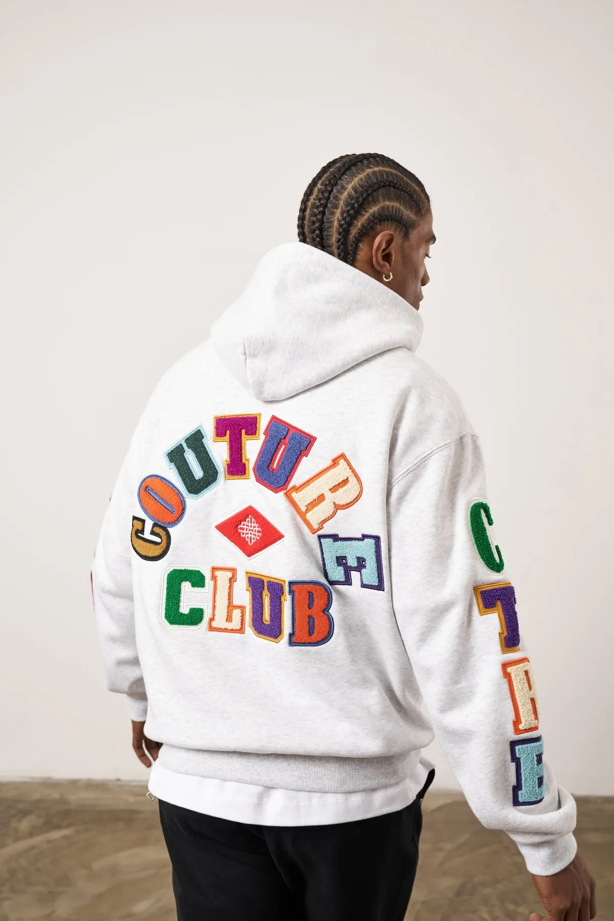 The Couture Club Multibadge Chenille Hoodie Grey Marl