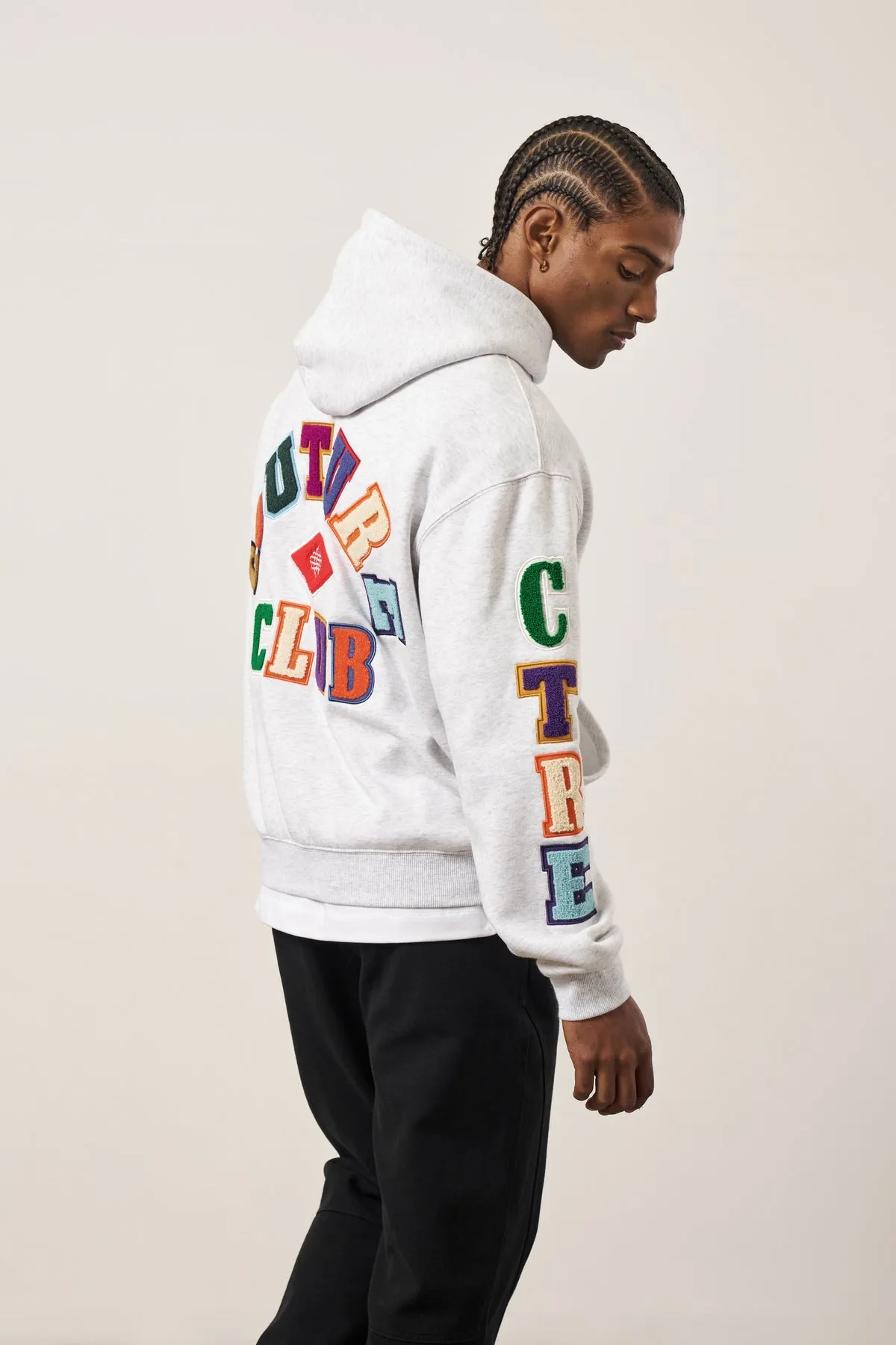 The Couture Club Multibadge Chenille Hoodie Grey Marl
