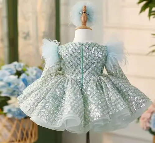 The Frosted Elegance Sequin Dress & Matching Hair Bow