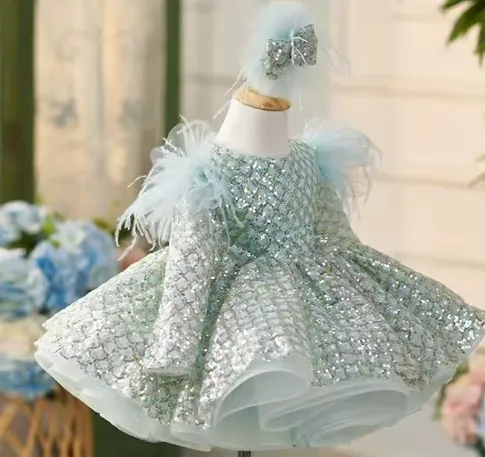 The Frosted Elegance Sequin Dress & Matching Hair Bow