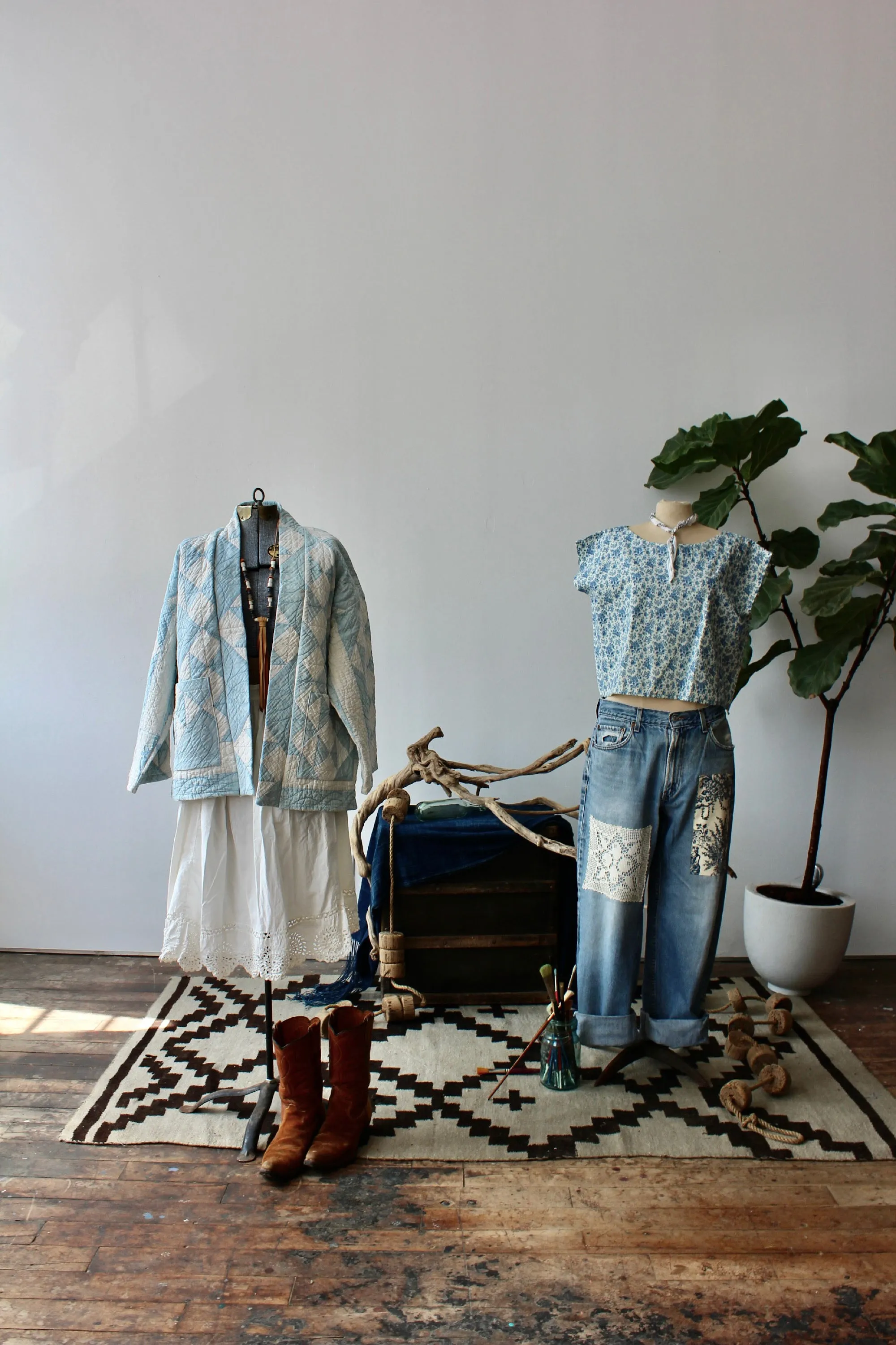 The Highlands Foundry Light Indigo Quilt Coat THF30