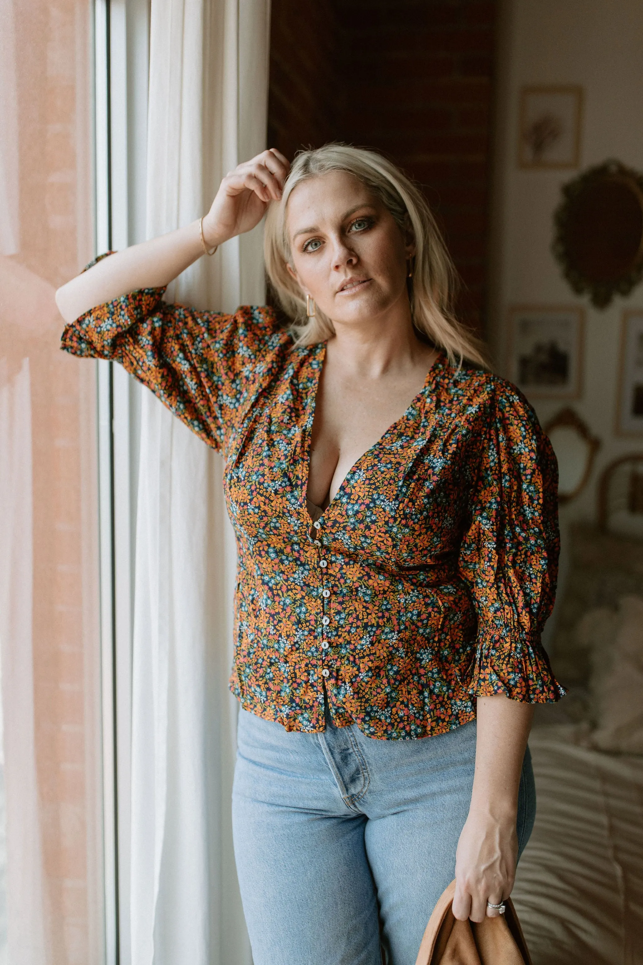 The I Found You Print Blouse by Free People - Navy Combo