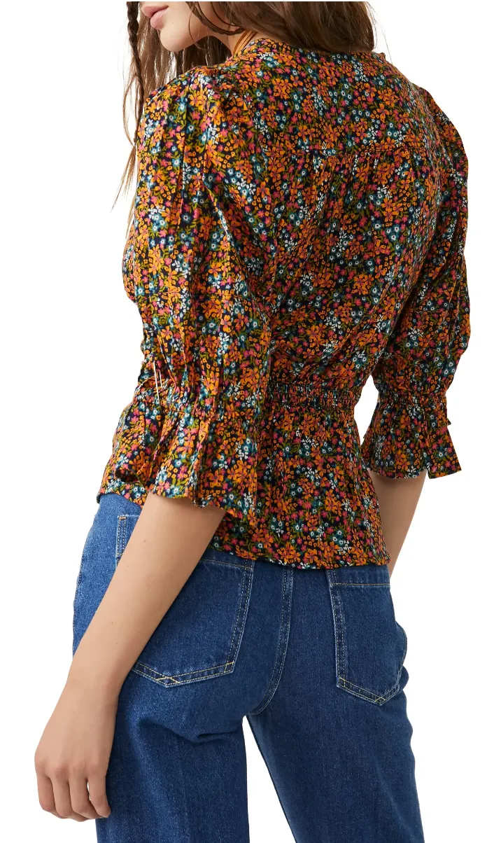 The I Found You Print Blouse by Free People - Navy Combo