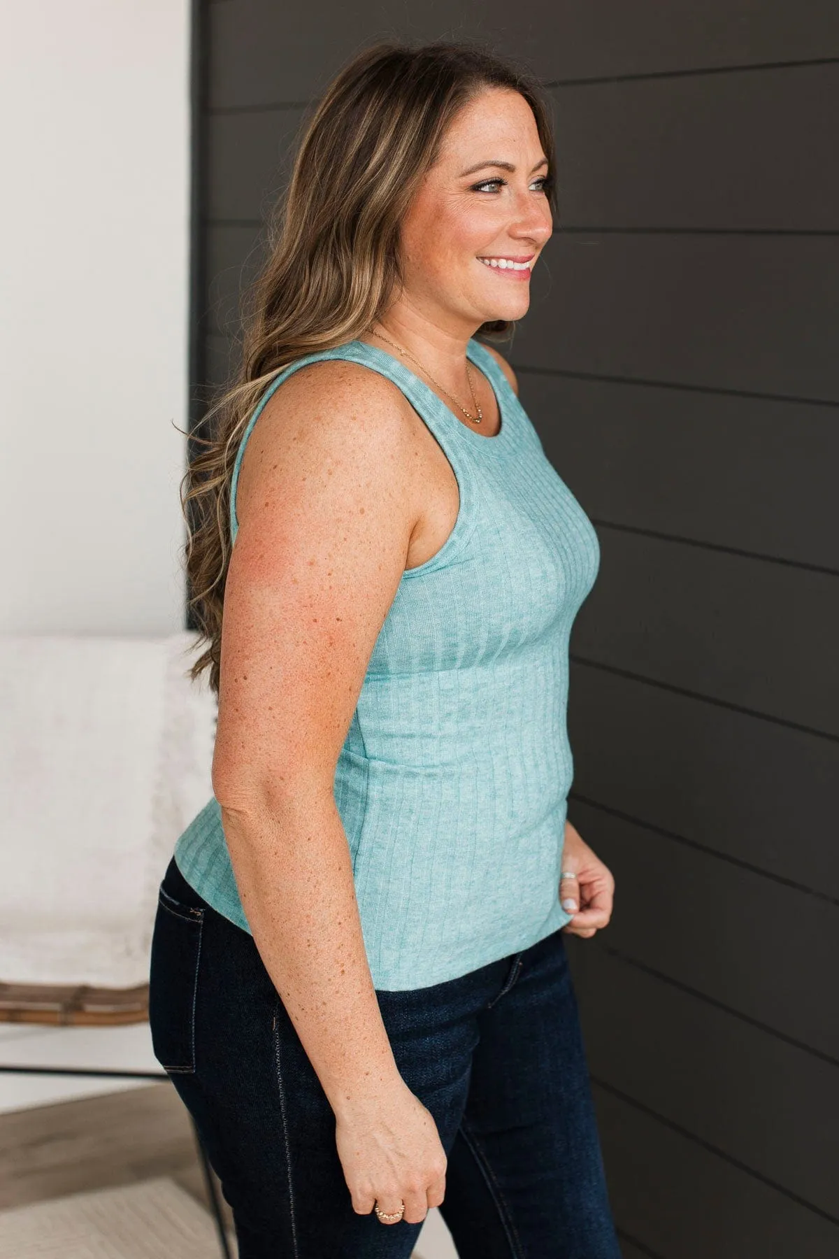 Think I Love This Ribbed Tank Top- Light Teal