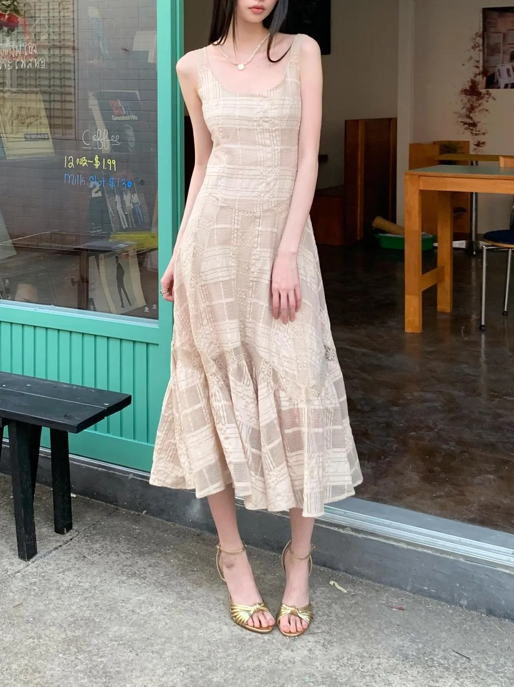 Trendy Cutout Sundress in Embossed Lace for Women