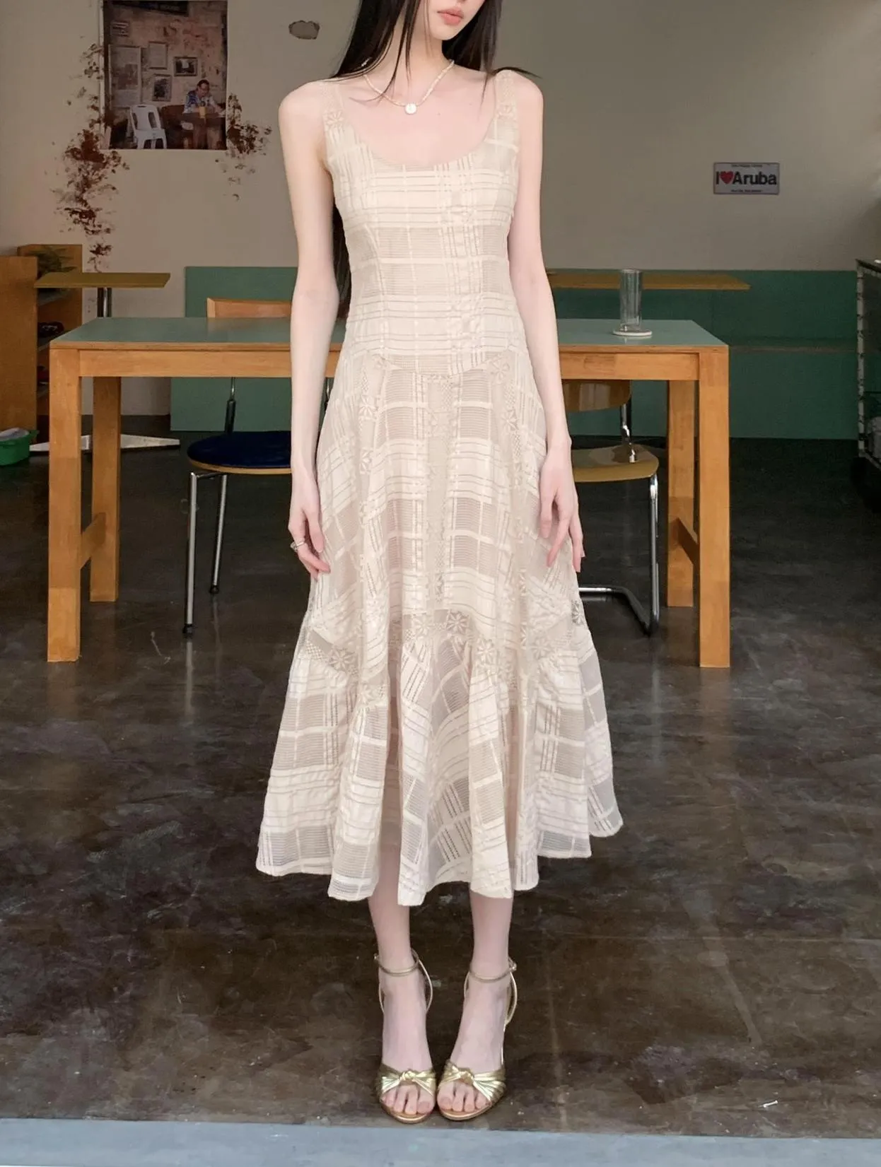 Trendy Cutout Sundress in Embossed Lace for Women