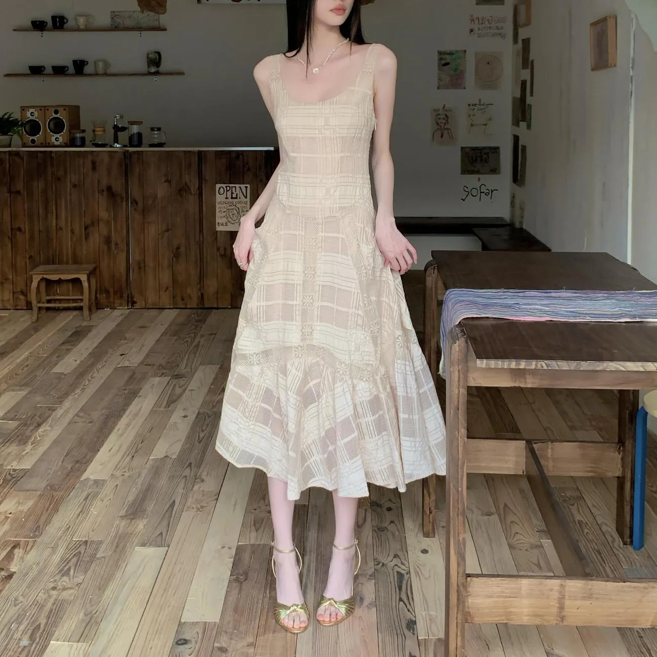 Trendy Cutout Sundress in Embossed Lace for Women