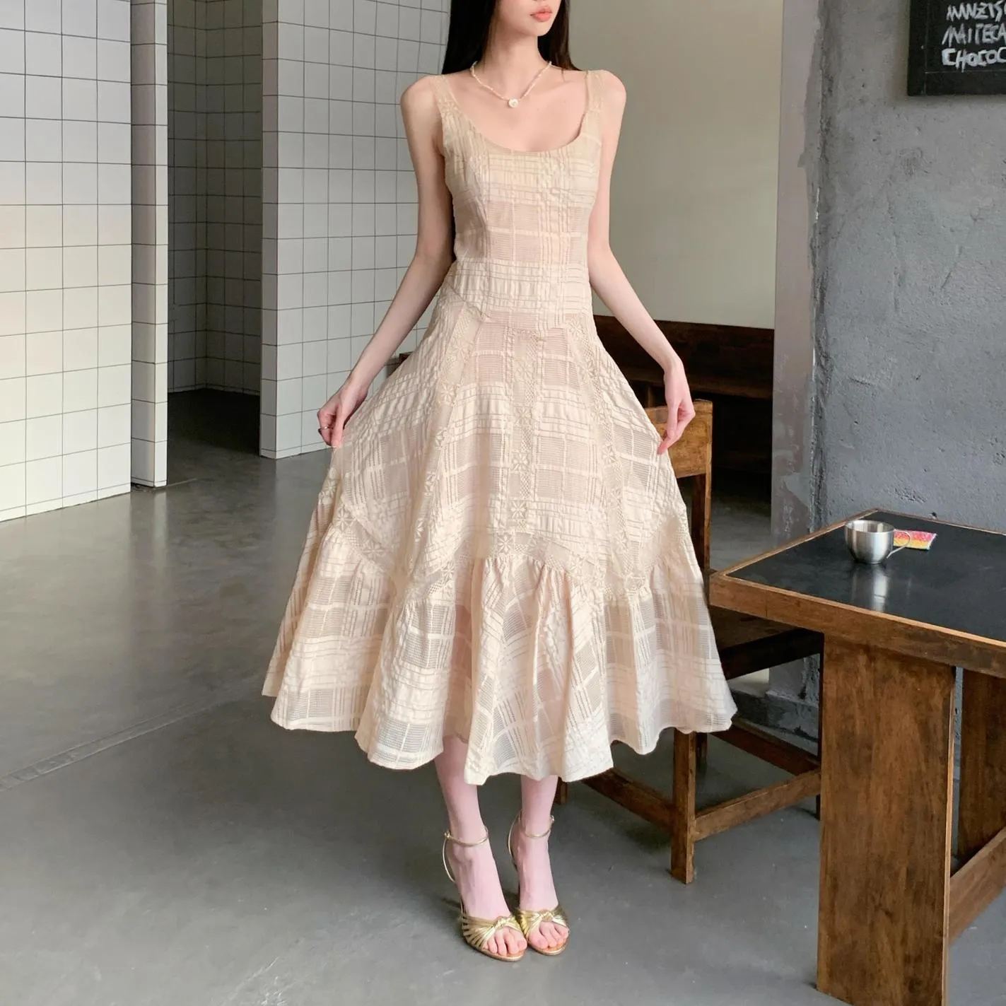 Trendy Cutout Sundress in Embossed Lace for Women